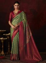 Softy Silk Green Maroon Party Wear Digital Printed Saree